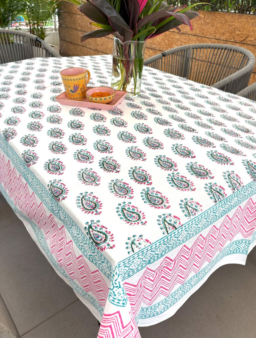 Rangeen Paisley Hand Block Rectangle Table Cover /Cloth