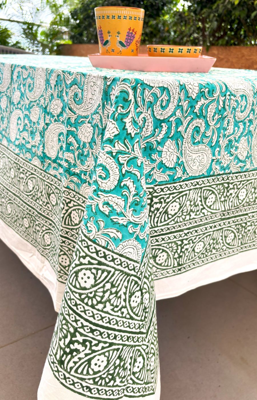 Green Paisley ka Gulistaan Hand Block Rectangle Table Cover /Cloth