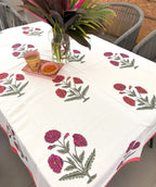Pink & Magenta Marigold  Hand Block Rectangle Table Cover / Cloth