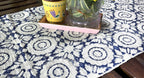 Blue Circular Motif Hand Block Printed Jute Table Runner