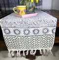 Blue Paisley Floral Hand Block Printed Jute Table Runner