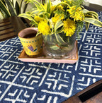 Indigo Ikat Hand Block Printed Jute Table Runner