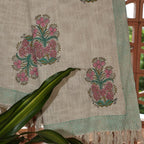Pink Flower Jute Fabric Hand Block Sofa Throw