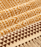 Mustard Yellow Tribal Geometric Pattern Hand Block Printed Jute Rug