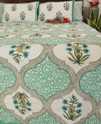 Green Orchid Bedsheet & Dohar Set – Hand Block Printed