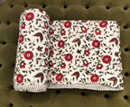 Green & Maroon Tree of Life Patterns Hand Block Quilt/ Razai