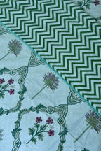Pink & Green Flower Hand Block Dohar