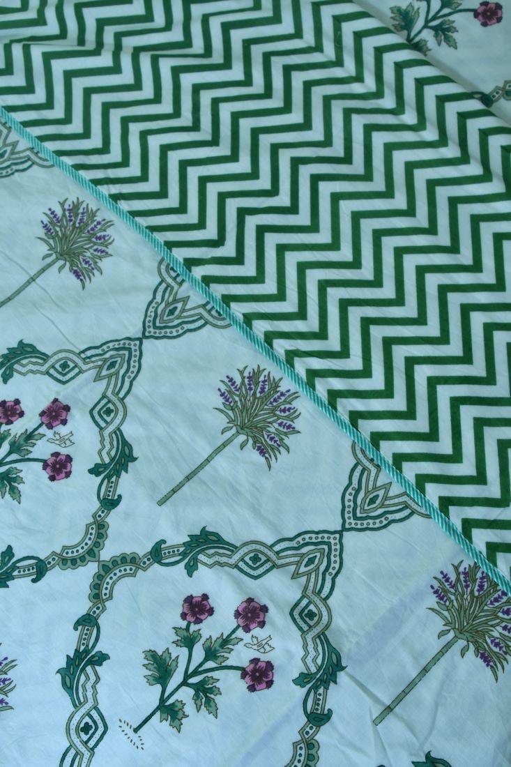 Pink & Green Flower Hand Block Dohar