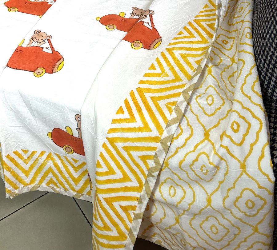 Red Car Hand Block Printed  Baby Dohar