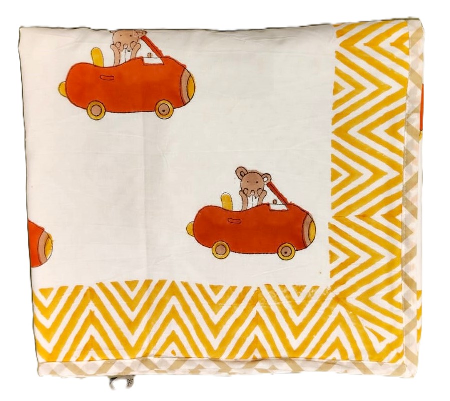 Red Car Hand Block Printed  Baby Dohar
