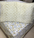 Green Flower Jaal Patterns Hand Block Bedsheet with 2 Pillow Cover Set - 400TC