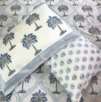 Light Blue Palm Tree Patterns Hand Block Bedsheet with 2 Pillow Cover Set - 400TC