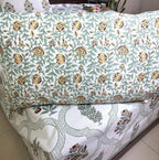 Green Flower Hand Block Bedsheet with 2 Pillow Cover Set - 220TC