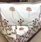 Brown Lilly Flower Jaal  Hand Block Bedsheet with 2 Pillow Cover Set - 220TC