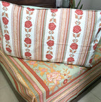 Morning at the Mughal Gardens Pestel Green Hand Block Bedsheet with 2 Pillow Cover Set - 220TC