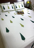 Gree Tree Motif  Hand Block Bedsheet with 2 Pillow Cover Set - 400TC