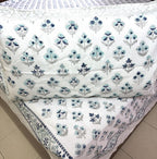 Blue & Grey Small Butta Patterns Hand Block Bedsheet with 2 Pillow Cover Set - 400TC