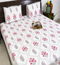 Pink Flower Hand Block Bedsheet with 2 Pillow Cover Set - 220TC
