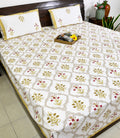 Red & Yellow Lilly Mughal Jaal Hand Block Bedsheet with 2 Pillow Cover Set - 220TC