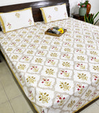 Red & Yellow Lilly Mughal Jaal Hand Block Bedsheet with 2 Pillow Cover Set - 220TC