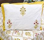 Red & Yellow Lilly Mughal Jaal Hand Block Bedsheet with 2 Pillow Cover Set - 220TC
