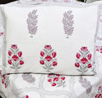 Pink Flower Hand Block Bedsheet with 2 Pillow Cover Set - 220TC