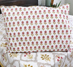 Red & Yellow Lilly Mughal Jaal Hand Block Bedsheet with 2 Pillow Cover Set - 220TC