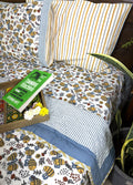 Yellow Bee Hand Block Bedsheet with 1 Pillow Cover- 220TC