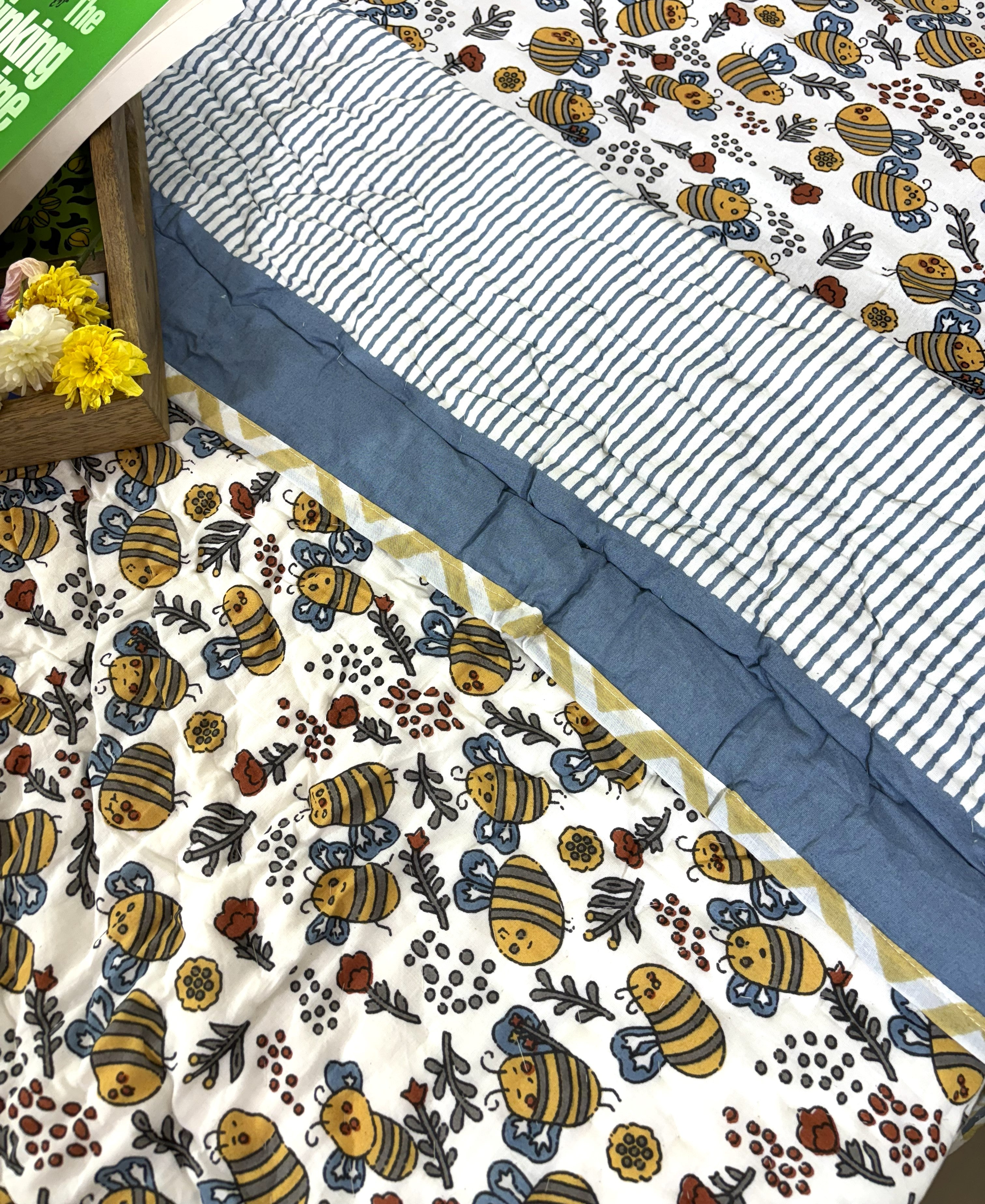 Yellow Bee Design Hand Block Dohar