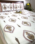 Mustard Lily of Valleys Hand Block Bedsheet with 2 Pillow Cover Set - 220TC