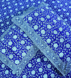 Blue Dark lotus Hand Block Bedsheet with 2 Pillow Cover Set - 280TC