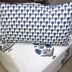 Blue Marigold Hand Block Bedsheet with 2 Pillow Cover Set - 220TC