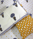 Blue Air Balloon Hand Block Bedsheet with 1 Pillow Cover- 220TC