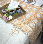 Orange Round Flower Jaal Patterns Bedsheet & Quilt/ Razai Set - Hand Block Printed