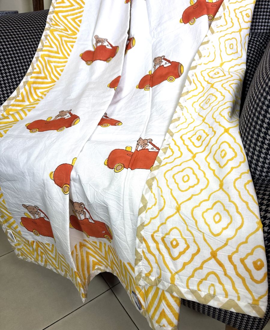 Red Car Hand Block Printed  Baby Dohar