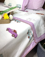 Pink, Blue Brown Car Design Hand Block Dohar
