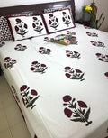 Maroon Marigold Hand Block Bedsheet with 2 Pillow Cover Set - 220TC