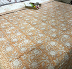 Orange Round Flower Jaal Patterns Bedsheet & Quilt/ Razai Set - Hand Block Printed