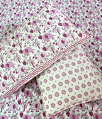 Pink Baby Elephant Hand Block Bedsheet with 1 Pillow Cover- 220TC