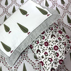 Green & Maroon Tree of Life Patterns Hand Block Bedsheet with 2 Pillow Cover Set - 400TC