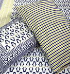 Blue Penguin Hand Block Bedsheet with 1 Pillow Cover- 220TC