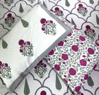 Pink Gulbahar Sunflower Hand Block Bedsheet with 2 Pillow Cover Set - 220TC