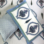 Blue Lily of Valleys Hand Block Bedsheet with 2 Pillow Cover Set - 220TC