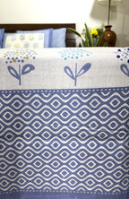 Soft Blue Guldaudi Hand Block Bedsheet with 2 Pillow Covers Set - 220TC
