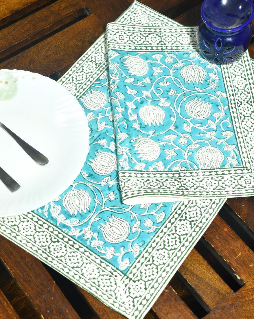 Gaandhar Ke Hare Kamal Hand Block Cotton Canvas Table  Runner & Mat Set