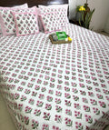 Pink Small Butta Patterns Hand Block Bedsheet with 2 Pillow Cover Set - 400TC