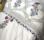 Pink & Blue Lilly Patterns Bedsheet & Quilt/ Razai Set - Hand Block Printed