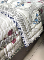 Pink & Blue Lilly Patterns Hand Block  & Quilt/ Razai