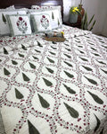 Green & Maroon Tree of Life Patterns Hand Block Quilt/ Razai