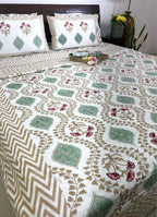 Pink Hibiscus on Gold  Bedsheet & Dohar Set – Hand Block Printed
